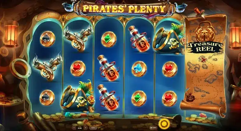 Pirates' Plenty The Sunken Treasure base game in play - the map scroll tracking Treasure Reel progress