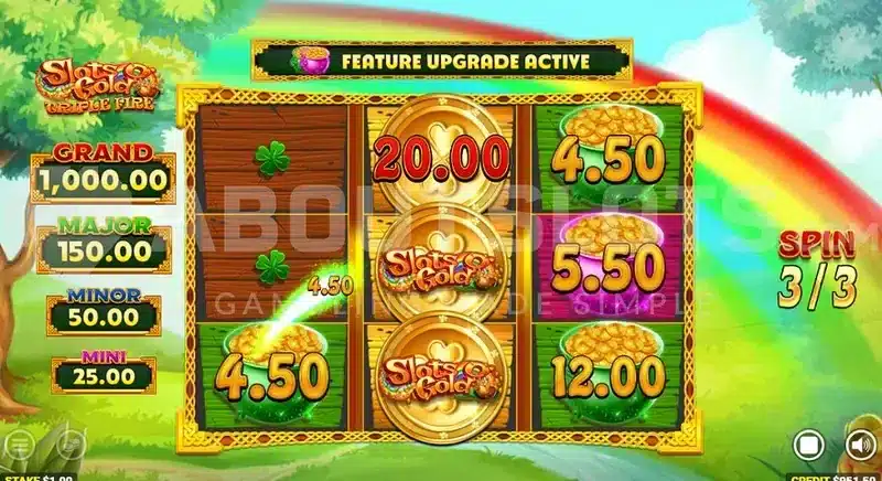 Slots O' Gold Triple Fire bonus round with cash pots