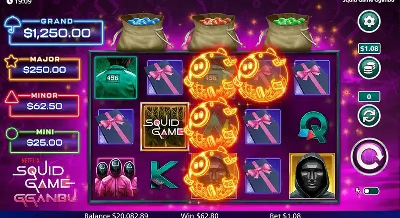 Squid Game Gganbu piggy respins with jackpot ladder