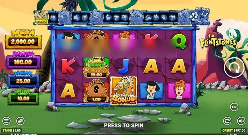 The Flintstones slot base game with jackpot ladder