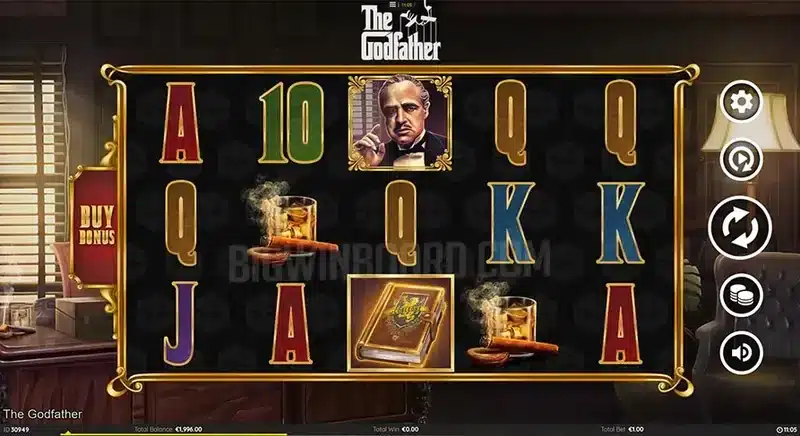 The Godfather slot base game in Don Corleone's office