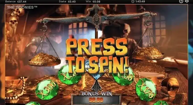 The Goonies slot Skeleton Scales bonus with gem multipliers