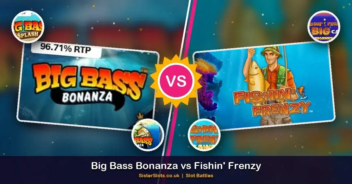 Big Bass Bonanza vs Fishin' Frenzy slot logo