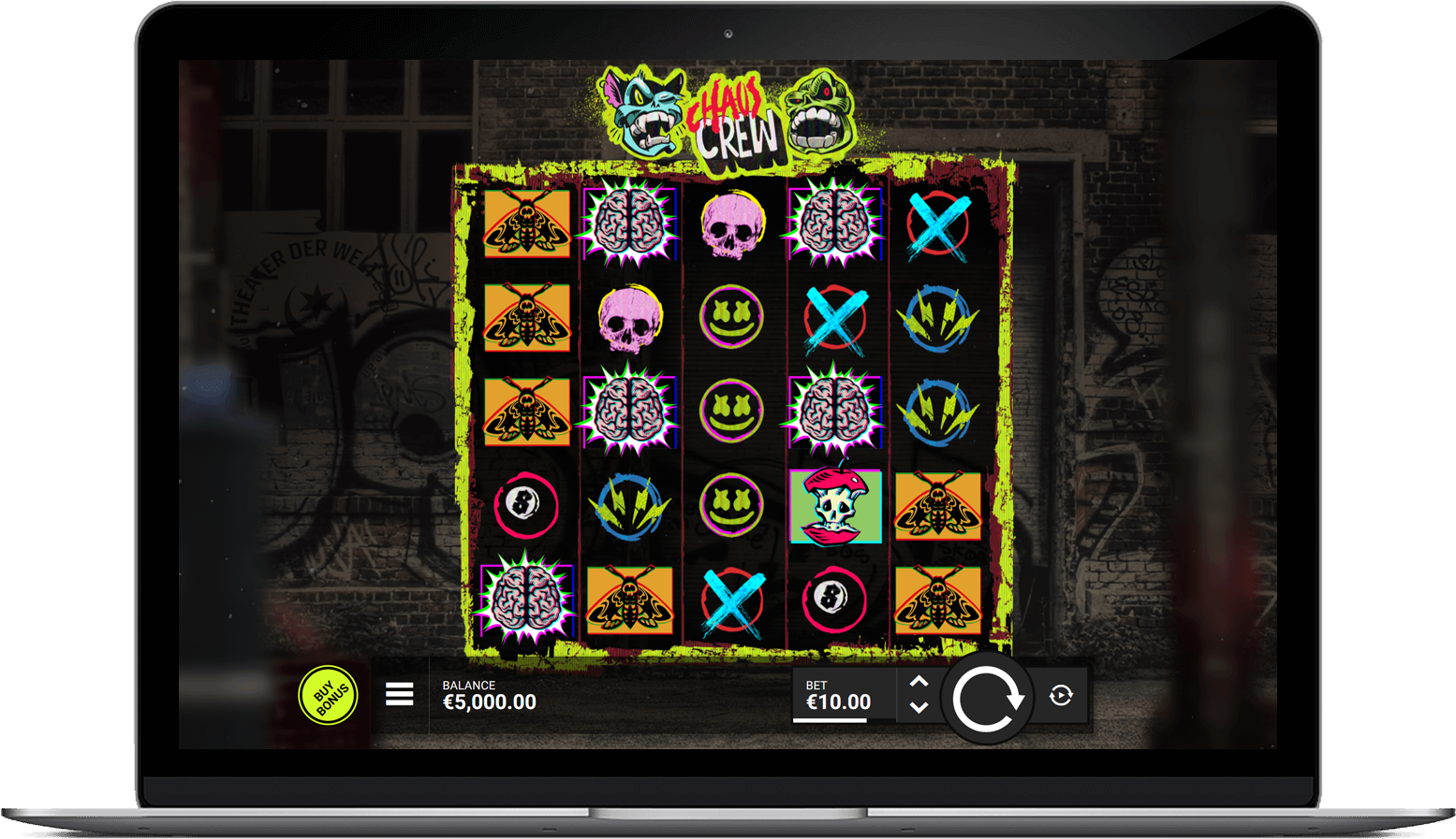 Official Chaos Crew original reel board showing Cranky Cat and Sketchy Skull symbols